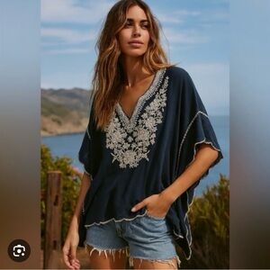 🌺Johnny Was Midnight Blue Embroidered Blouse